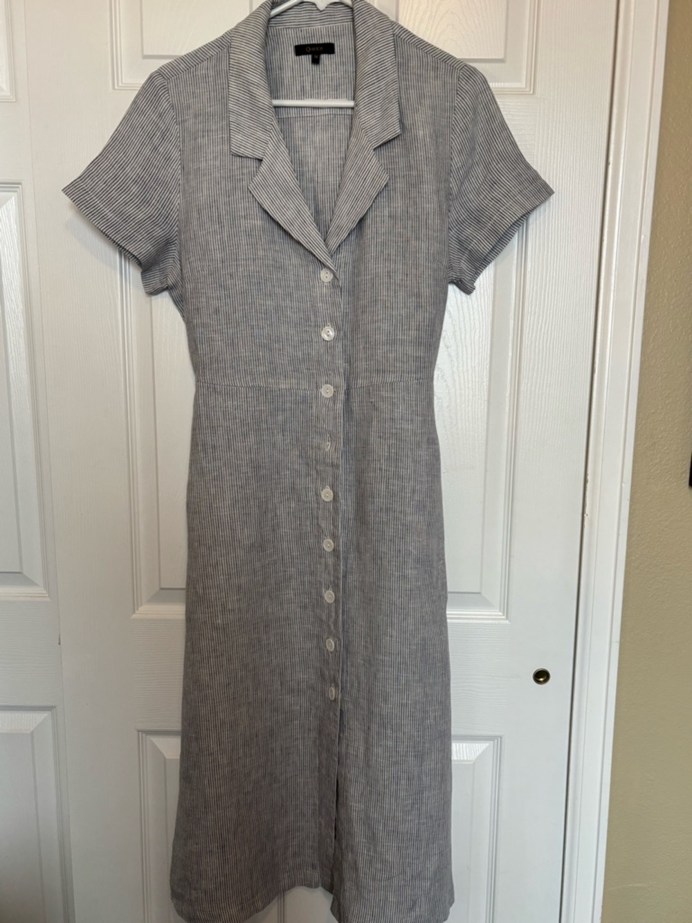Quince Blue Pinstripe Button-Front Midi Dress